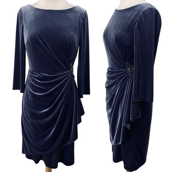 Oleg Cassini Velvet Draped Cocktail Mini Dress Sheath Long Sleeve Gathered 8 - Picture 1 of 12